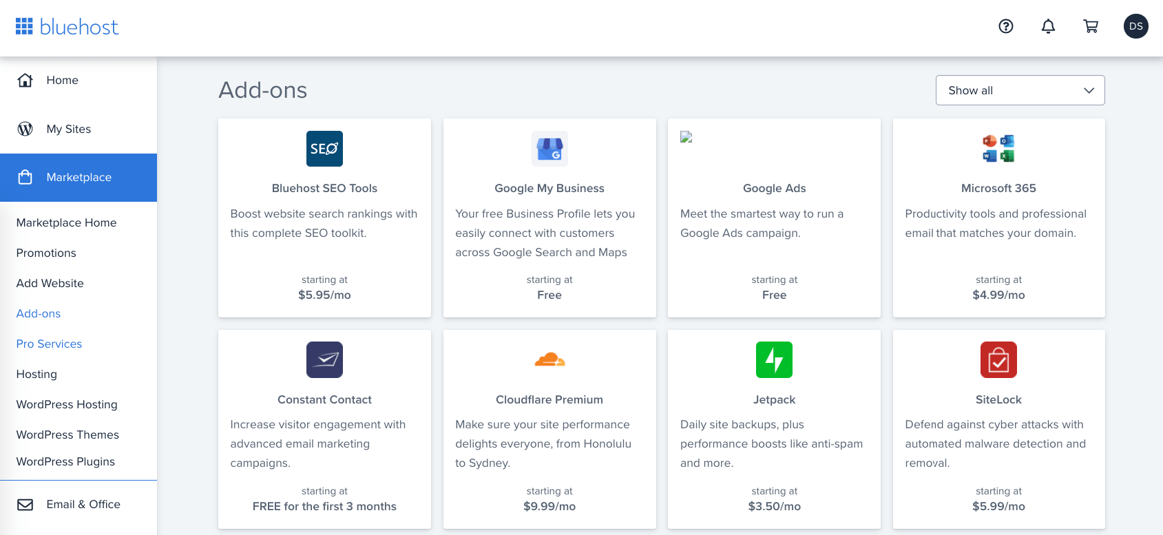 Bluehost hosting add-ons