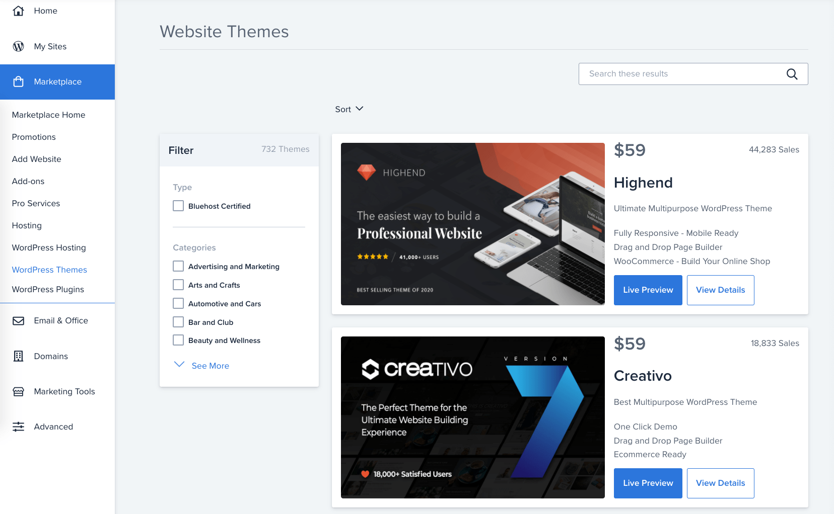 Bluehost hosting themes