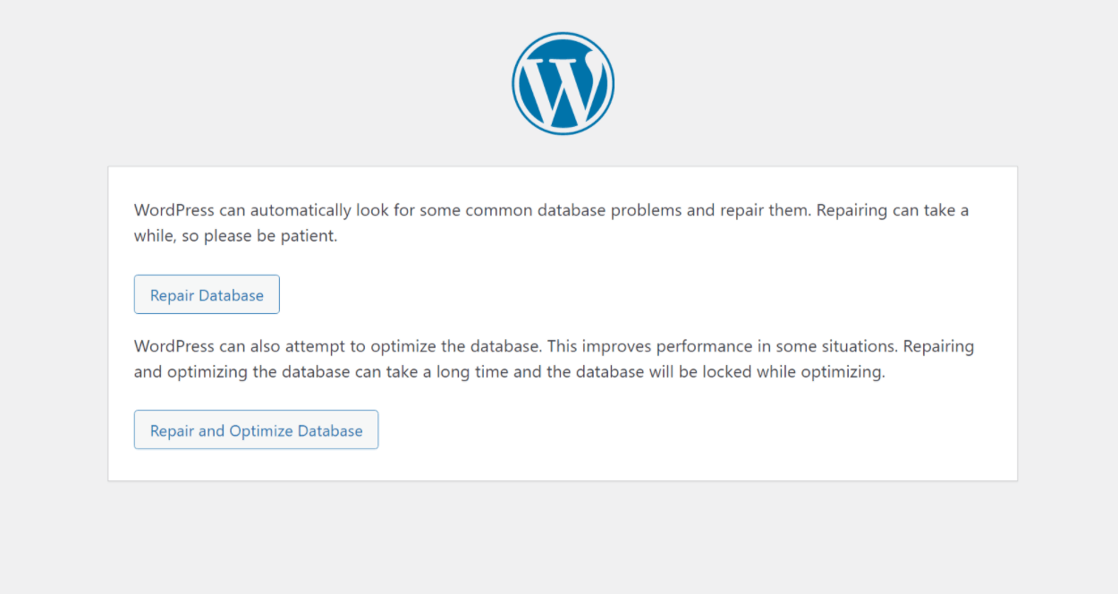 Using WordPress database repair tool