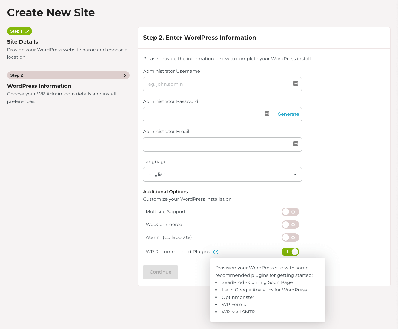 Rocket.net review: step 2 of installing a site